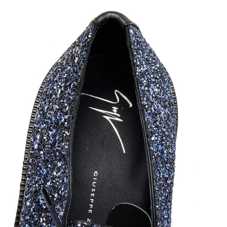 Pre Owned Giuseppe Zanotti Two Tone Coarse Glitter Tyson Derby Size 45