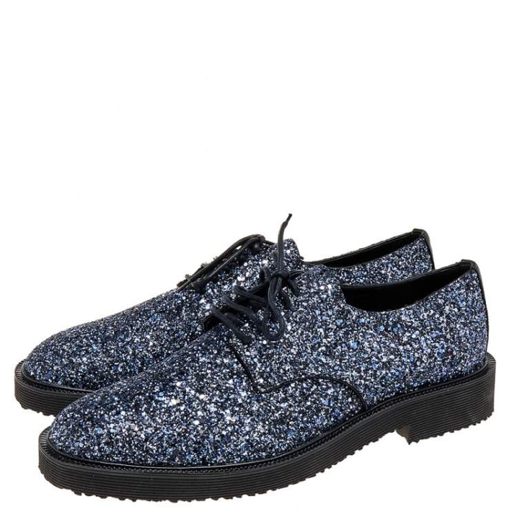 Pre Owned Giuseppe Zanotti Two Tone Coarse Glitter Tyson Derby Size 45