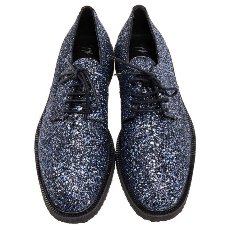 Pre Owned Giuseppe Zanotti Two Tone Coarse Glitter Tyson Derby Size 45