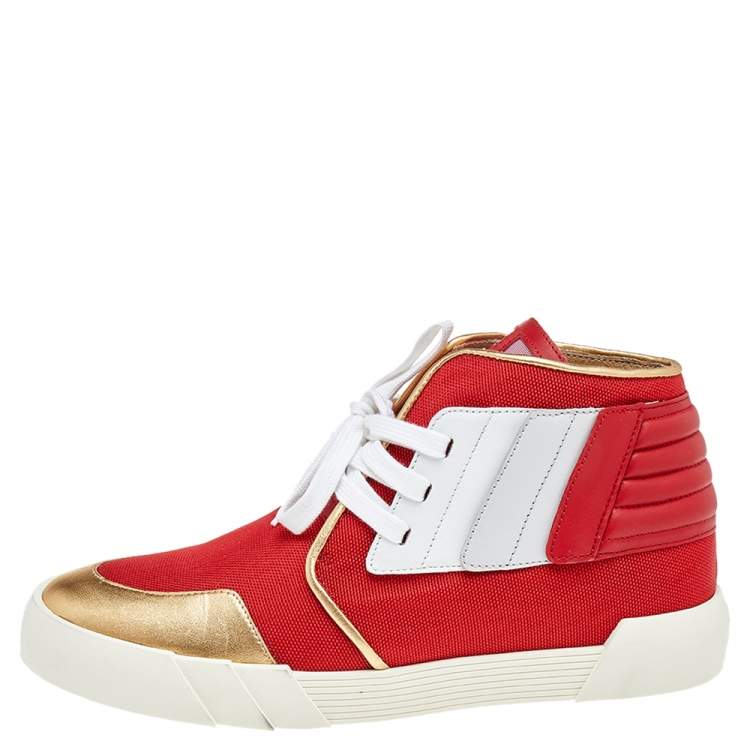مملوكة مسبقًا Giuseppe Zanotti Red/White Canvas And  Leather Foxy London High Top Sneakers Size 45