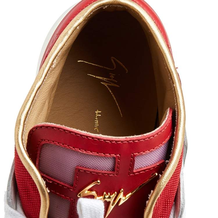 مملوكة مسبقًا Giuseppe Zanotti Red/White Canvas And  Leather Foxy London High Top Sneakers Size 45