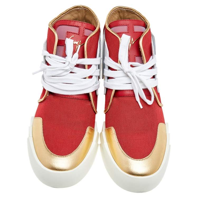 مملوكة مسبقًا Giuseppe Zanotti Red/White Canvas And  Leather Foxy London High Top Sneakers Size 45