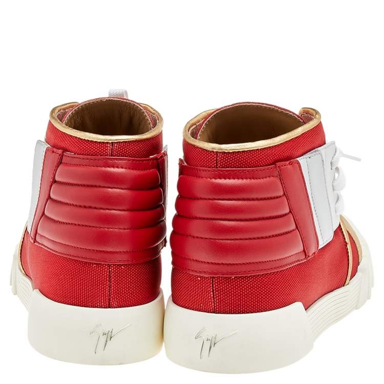 مملوكة مسبقًا Giuseppe Zanotti Red/White Canvas And  Leather Foxy London High Top Sneakers Size 45