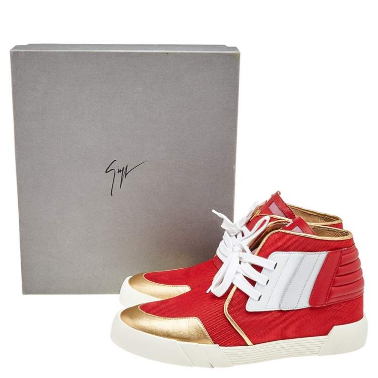مملوكة مسبقًا Giuseppe Zanotti Red/White Canvas And  Leather Foxy London High Top Sneakers Size 45