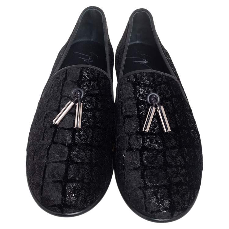Pre Owned Giuseppe Zanotti  Black  Velvet Slip On Loafers Size 43.5