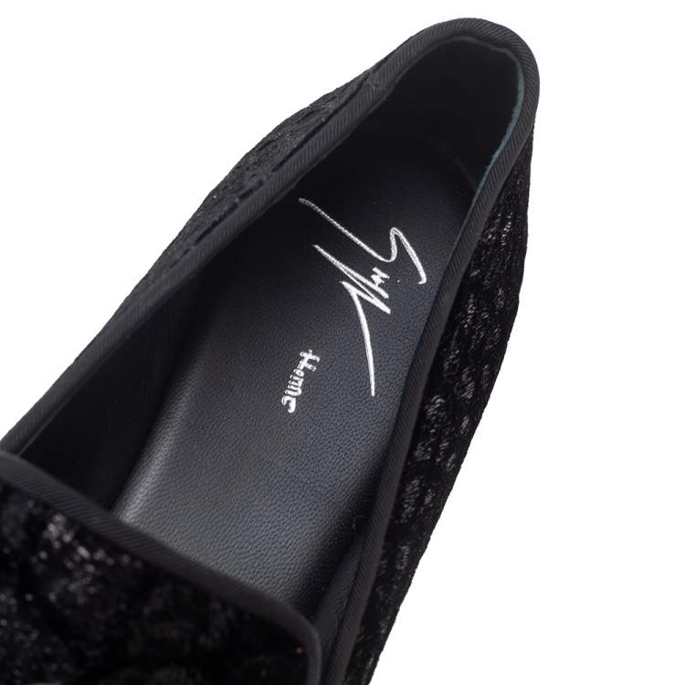 Pre Owned Giuseppe Zanotti  Black  Velvet Slip On Loafers Size 43.5