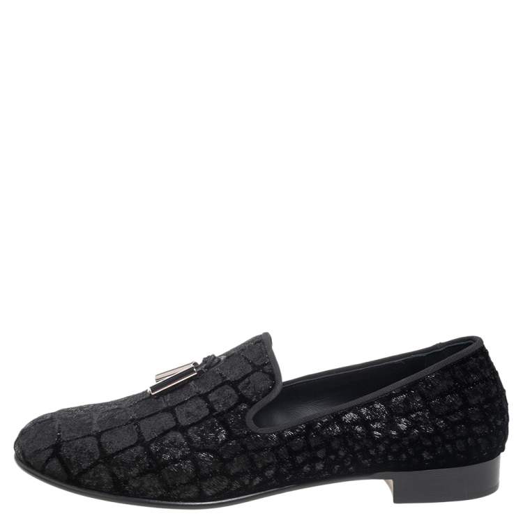 Pre Owned Giuseppe Zanotti  Black  Velvet Slip On Loafers Size 43.5