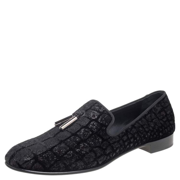 Pre Owned Giuseppe Zanotti  Black  Velvet Slip On Loafers Size 43.5