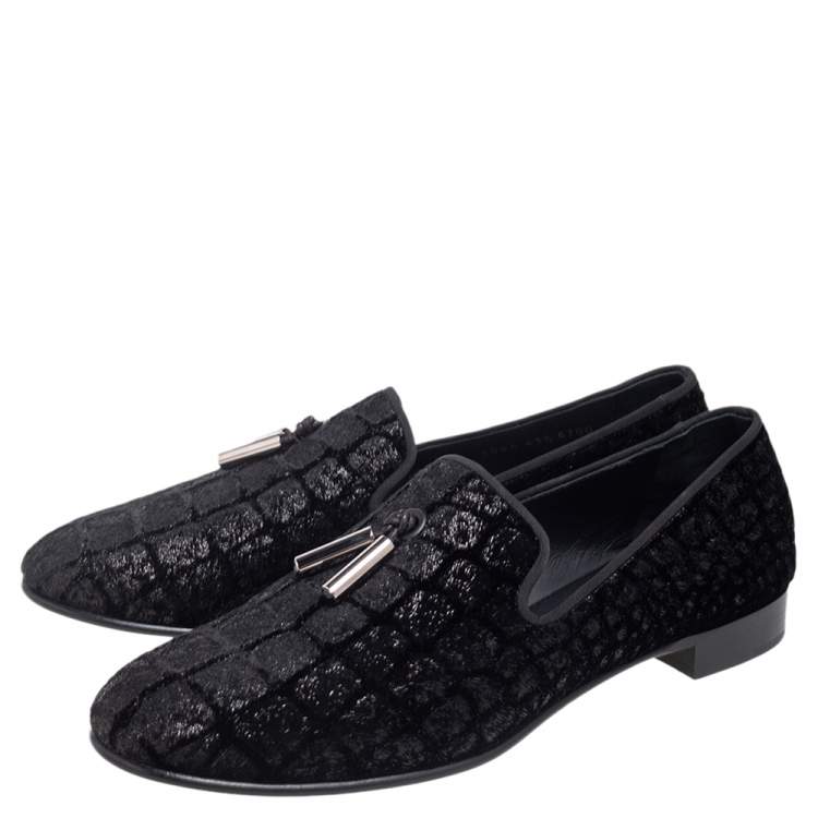 Pre Owned Giuseppe Zanotti  Black  Velvet Slip On Loafers Size 43.5