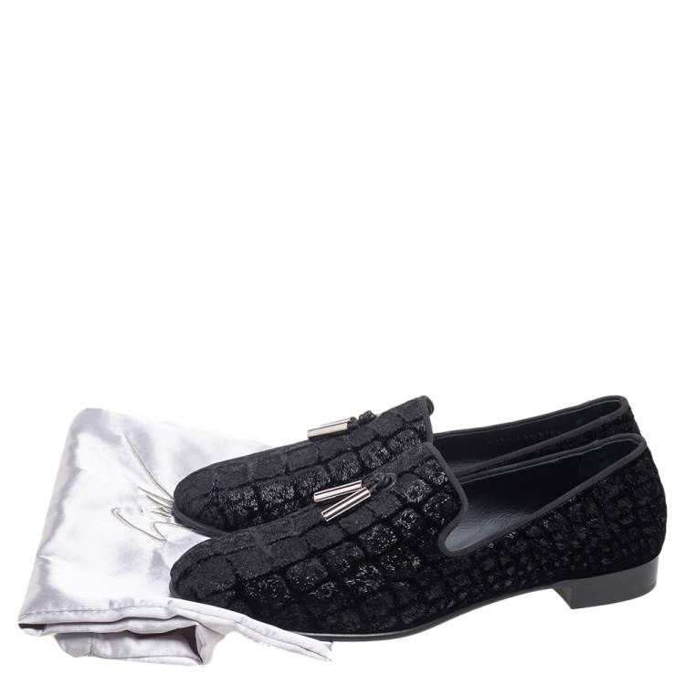 Pre Owned Giuseppe Zanotti  Black  Velvet Slip On Loafers Size 43.5