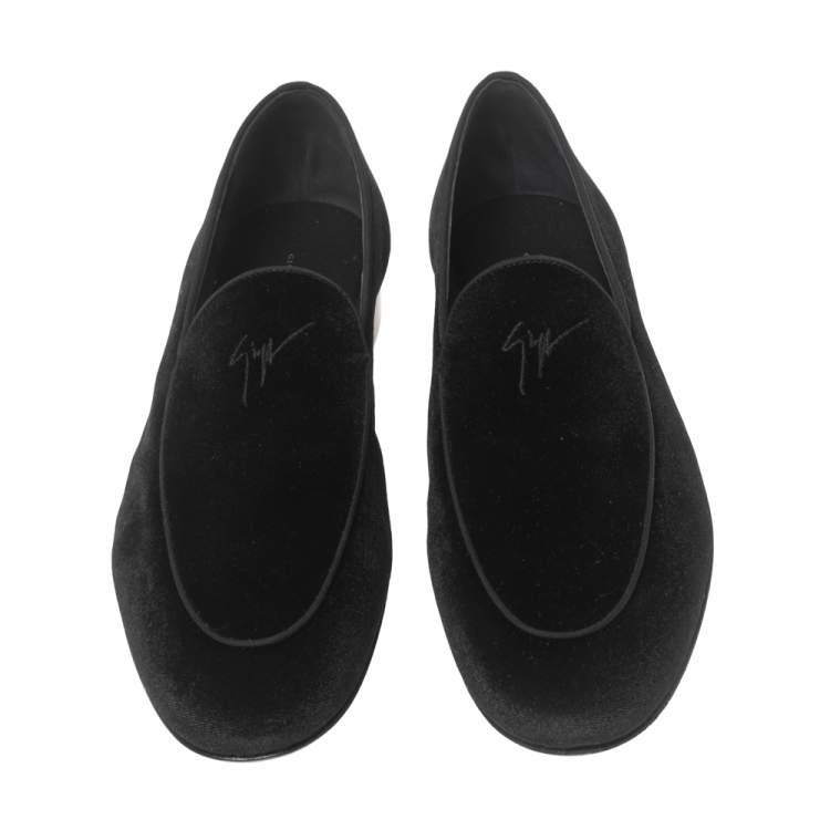 Pre Owned Giuseppe Zanotti  Black  Velvet Slip On Loafers Size 44