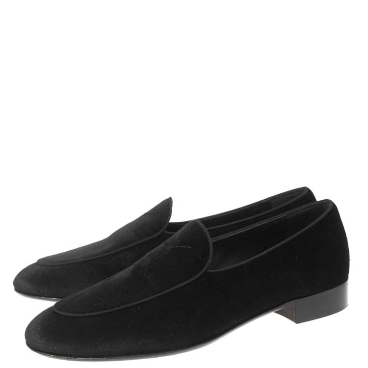 Pre Owned Giuseppe Zanotti  Black  Velvet Slip On Loafers Size 44
