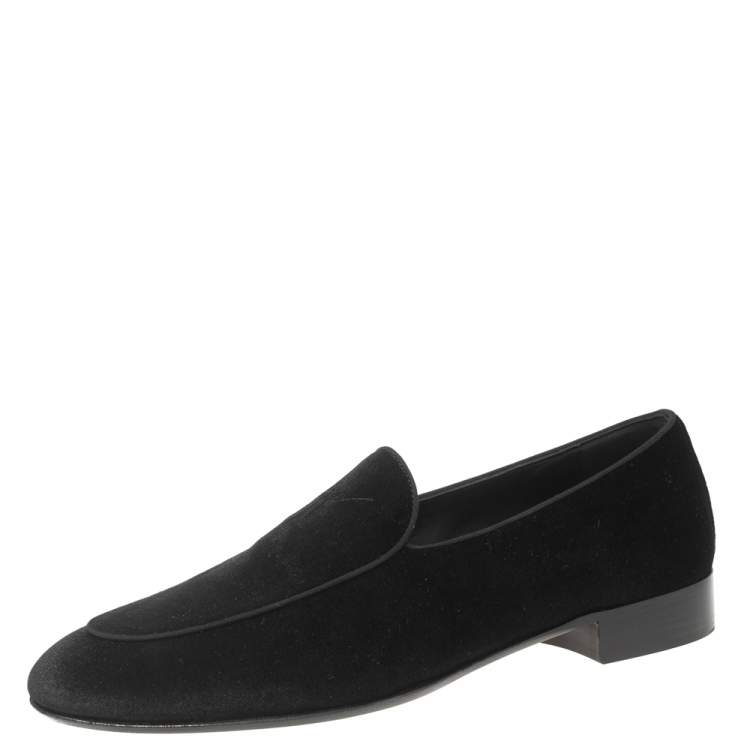 Pre Owned Giuseppe Zanotti  Black  Velvet Slip On Loafers Size 44