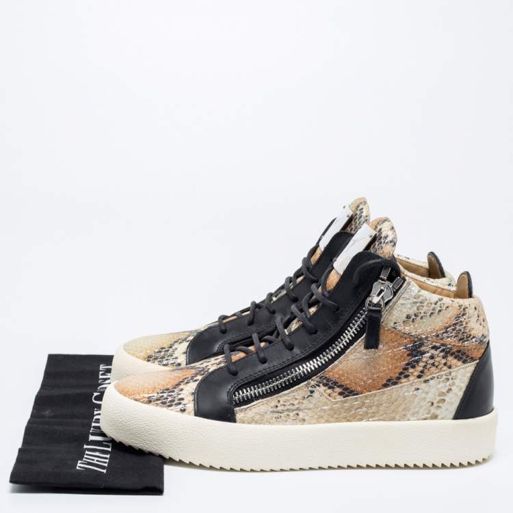 Pre Owned Giuseppe Zanotti Multicolor Snake Embossed Leather May London Double Zip High Top Sneakers Size 40