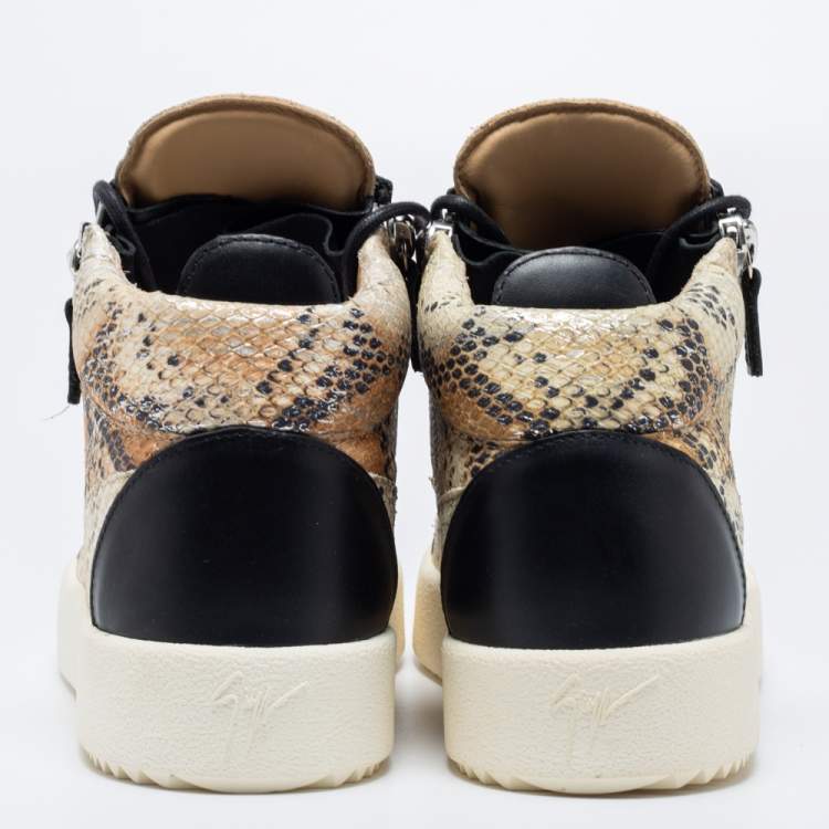 Pre Owned Giuseppe Zanotti Multicolor Snake Embossed Leather May London Double Zip High Top Sneakers Size 40
