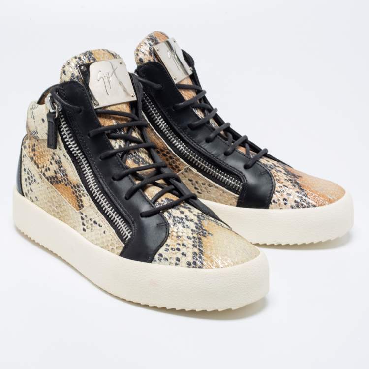 Pre Owned Giuseppe Zanotti Multicolor Snake Embossed Leather May London Double Zip High Top Sneakers Size 40