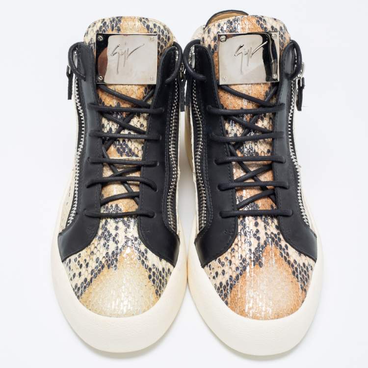 Pre Owned Giuseppe Zanotti Multicolor Snake Embossed Leather May London Double Zip High Top Sneakers Size 40