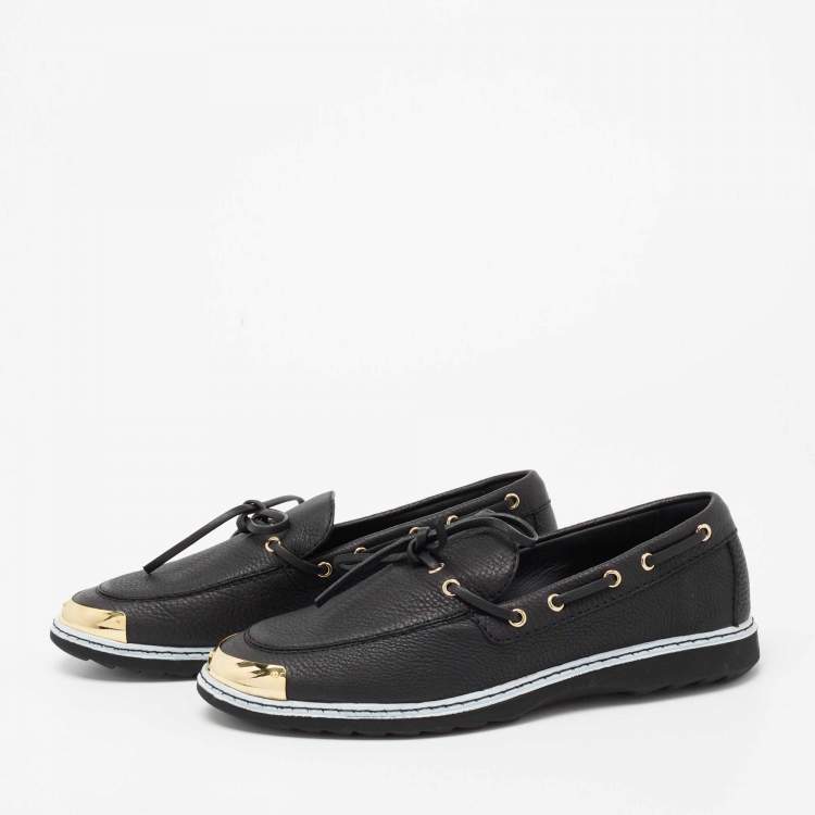Pre Owned Giuseppe Zanotti Black Leather Kevin Bow Slip On Loafers Size 44