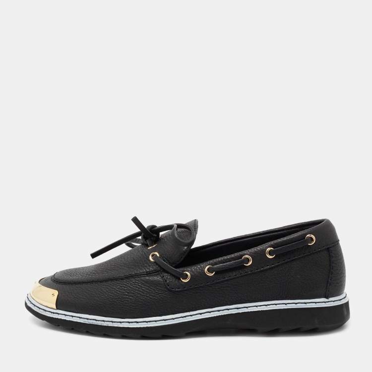 Pre Owned Giuseppe Zanotti Black Leather Kevin Bow Slip On Loafers Size 44