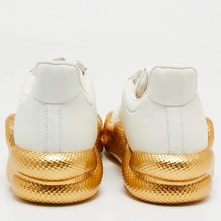مملوكة مسبقًا Giuseppe Zanotti White/Gold Leather Lace Up Sneakers Size 43