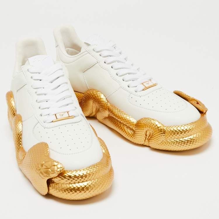 مملوكة مسبقًا Giuseppe Zanotti White/Gold Leather Lace Up Sneakers Size 43