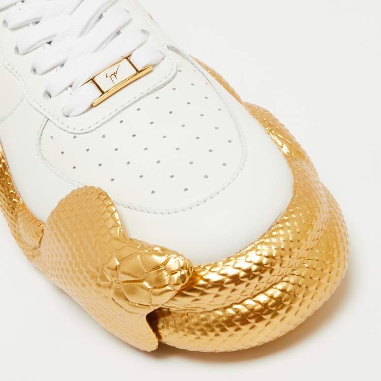 مملوكة مسبقًا Giuseppe Zanotti White/Gold Leather Lace Up Sneakers Size 43