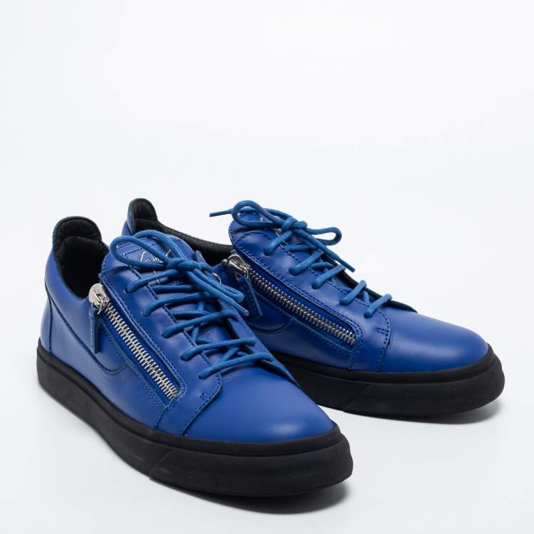 مملوكة مسبقًا Giuseppe Zanotti Blue Leather Frankie Low Top Sneakers Size 43