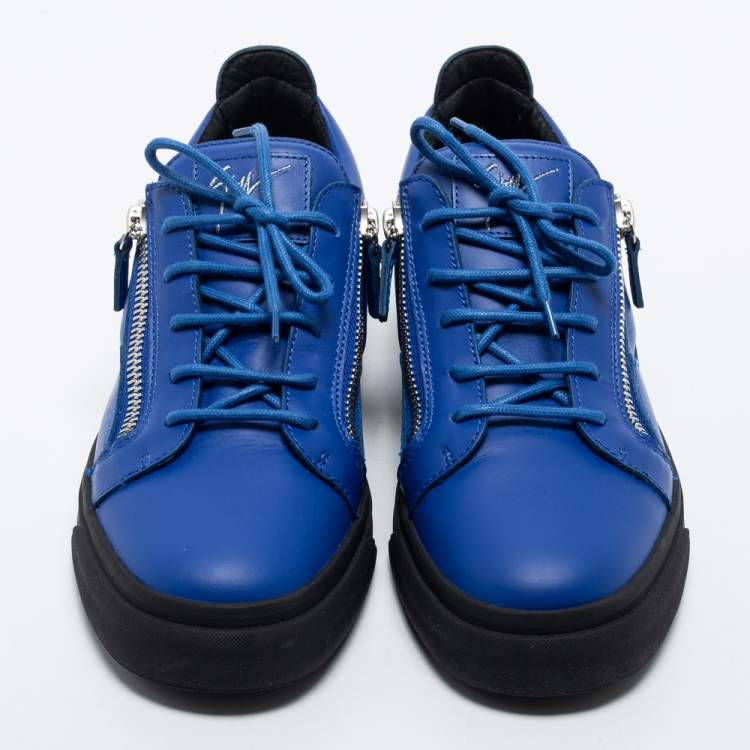 مملوكة مسبقًا Giuseppe Zanotti Blue Leather Frankie Low Top Sneakers Size 43