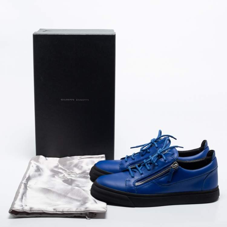 مملوكة مسبقًا Giuseppe Zanotti Blue Leather Frankie Low Top Sneakers Size 43