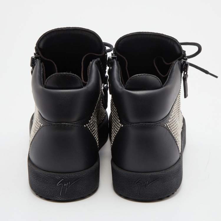 Pre Owned Giuseppe Zanotti Black Leather Studded Kriss High Top Sneakers Size 43