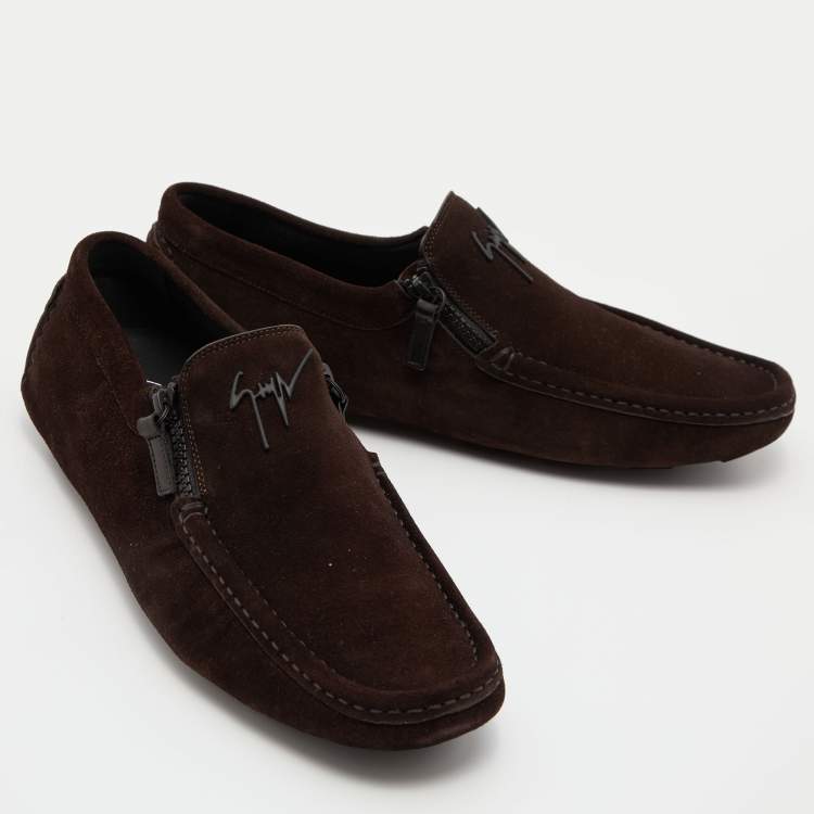 Pre Owned Giuseppe Zanotti Brown Suede Zip Detail Driving Loafers Size 43