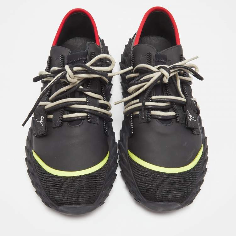 Pre Owned Giuseppe Zanotti Black Mesh and Leather Urchin Low Top Sneakers Size 43 
