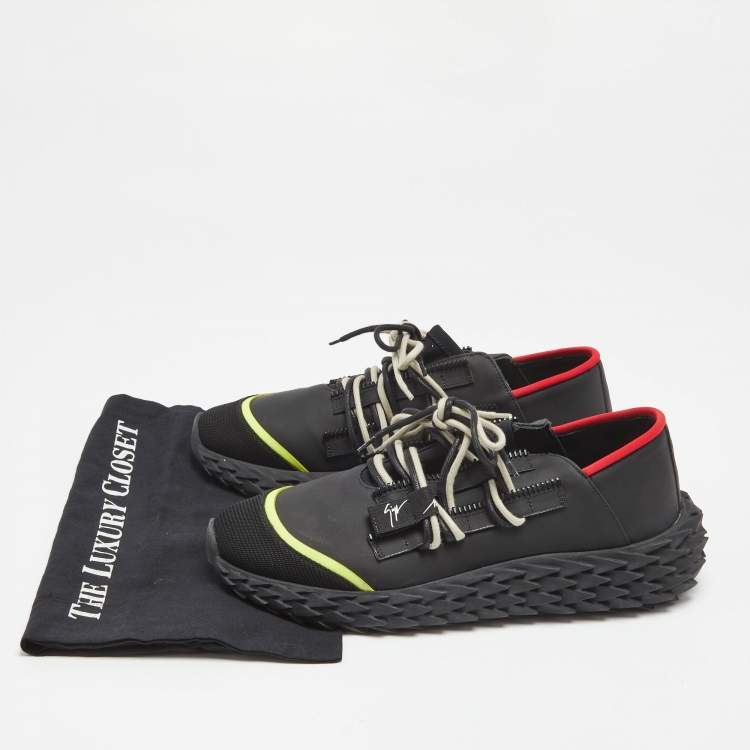 Pre Owned Giuseppe Zanotti Black Mesh and Leather Urchin Low Top Sneakers Size 43 