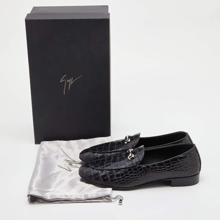 Pre Owned Giuseppe Zanotti Black Cros Embossed Leather Smoking Slippers Size 41