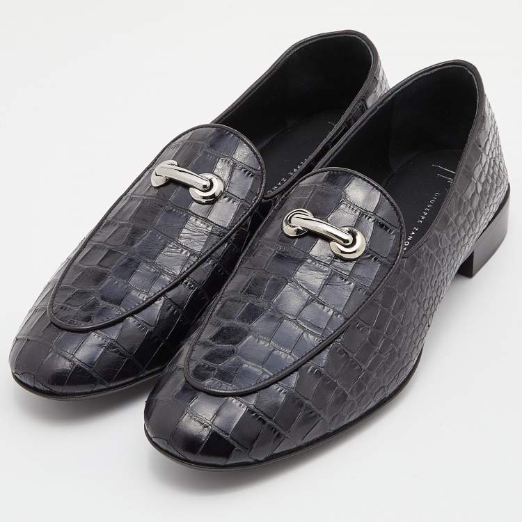 Pre Owned Giuseppe Zanotti Black Cros Embossed Leather Smoking Slippers Size 41