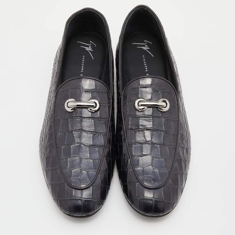 Pre Owned Giuseppe Zanotti Black Cros Embossed Leather Smoking Slippers Size 41
