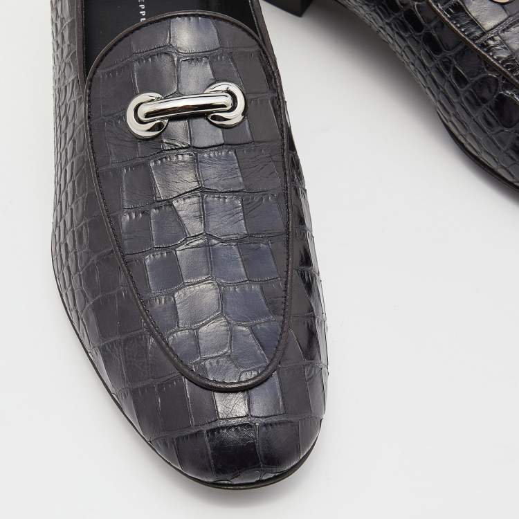 Pre Owned Giuseppe Zanotti Black Cros Embossed Leather Smoking Slippers Size 41