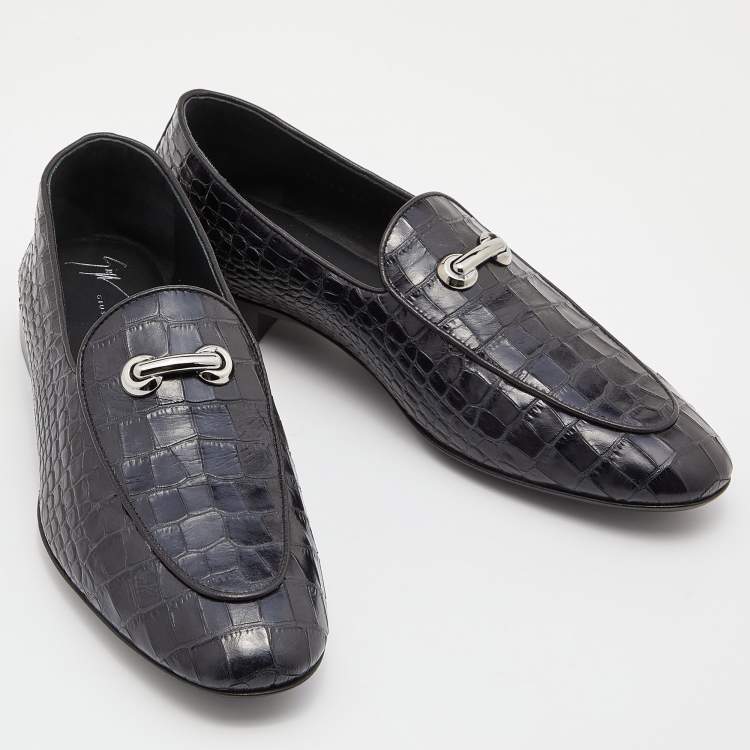 Pre Owned Giuseppe Zanotti Black Cros Embossed Leather Smoking Slippers Size 41