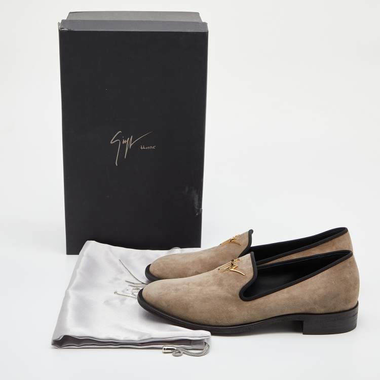 Pre Owned Giuseppe Zanotti Grey Suede Slip On Smoking Slippers Size 41
