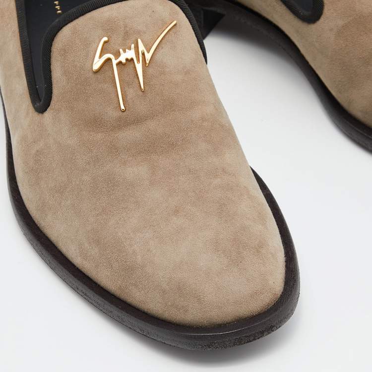 Pre Owned Giuseppe Zanotti Grey Suede Slip On Smoking Slippers Size 41