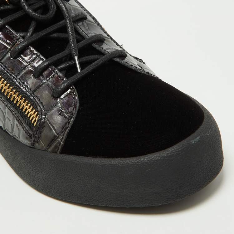 Pre Owned Giuseppe Zanotti Black Croc Embossed and Velvet Frankie Sneakers Size 43