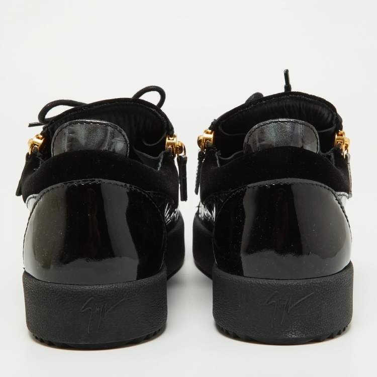 Pre Owned Giuseppe Zanotti Black Croc Embossed and Velvet Frankie Sneakers Size 43