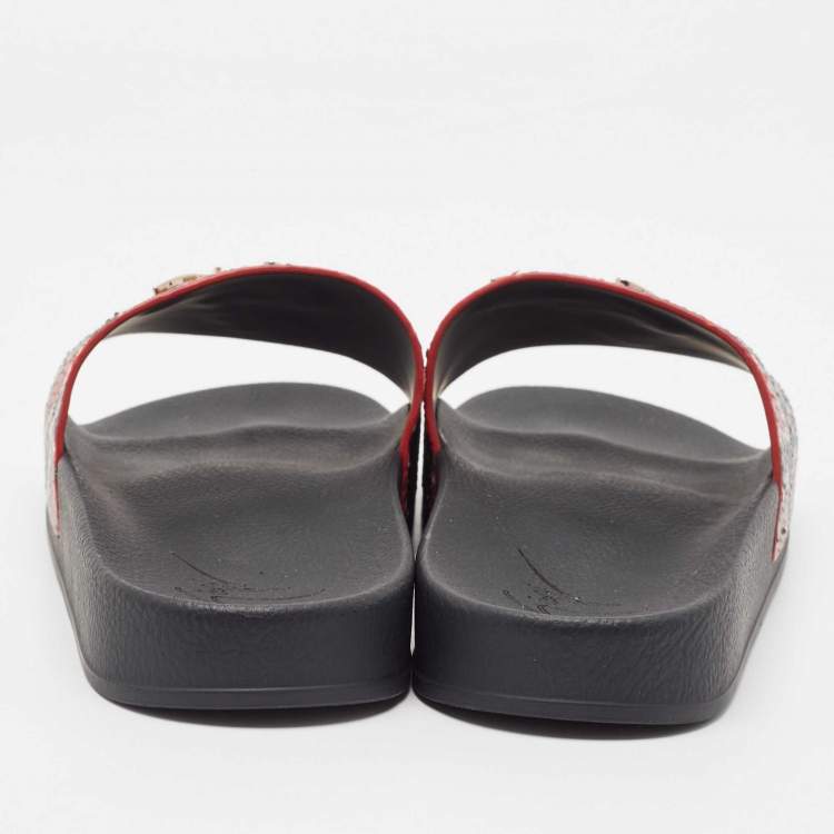 Pre Owned Giuseppe Zanotti Red/Black Python Embossed Leather Newburel Slide Flats Size 43