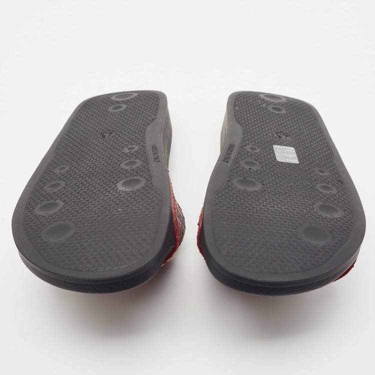 Pre Owned Giuseppe Zanotti Red/Black Python Embossed Leather Newburel Slide Flats Size 43