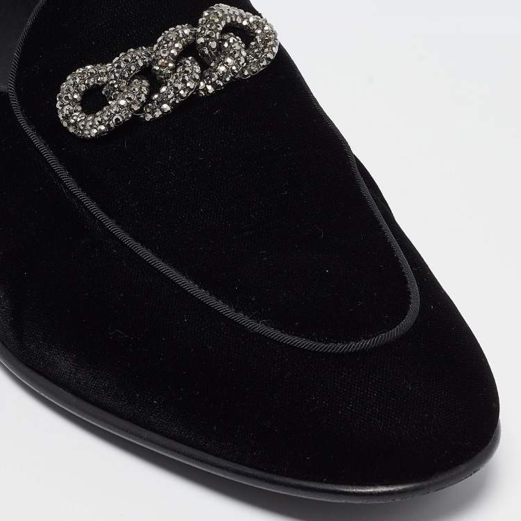 Pre Owned Giuseppe Zanotti Velvet Chain Detail Smoking Slippers Size 45