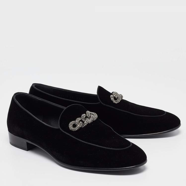 Pre Owned Giuseppe Zanotti Velvet Chain Detail Smoking Slippers Size 45