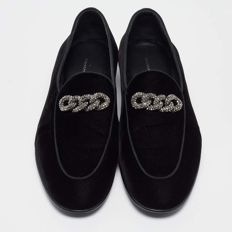 Pre Owned Giuseppe Zanotti Velvet Chain Detail Smoking Slippers Size 45