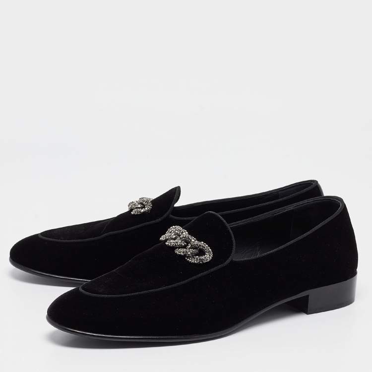 Pre Owned Giuseppe Zanotti Velvet Chain Detail Smoking Slippers Size 45