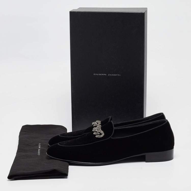 Pre Owned Giuseppe Zanotti Velvet Chain Detail Smoking Slippers Size 45