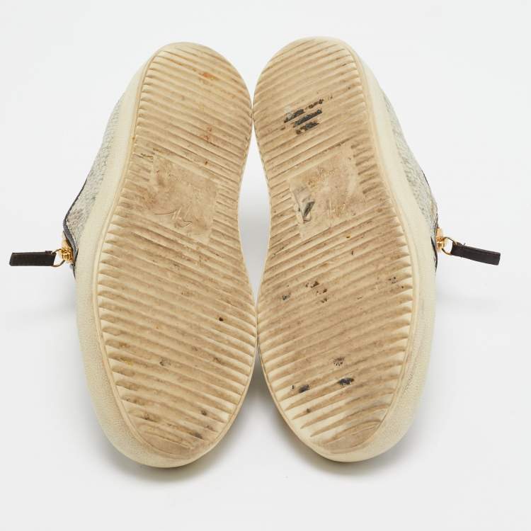 Pre Owned Giuseppe Zanotti Beige Snakeskin Embossed Leather Zip Detail Sneakers Size 41